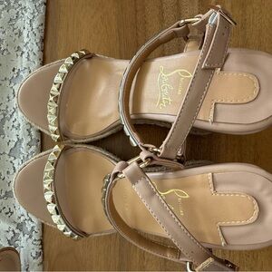 Christian Louboutin Gold Studded Tan Sandals
